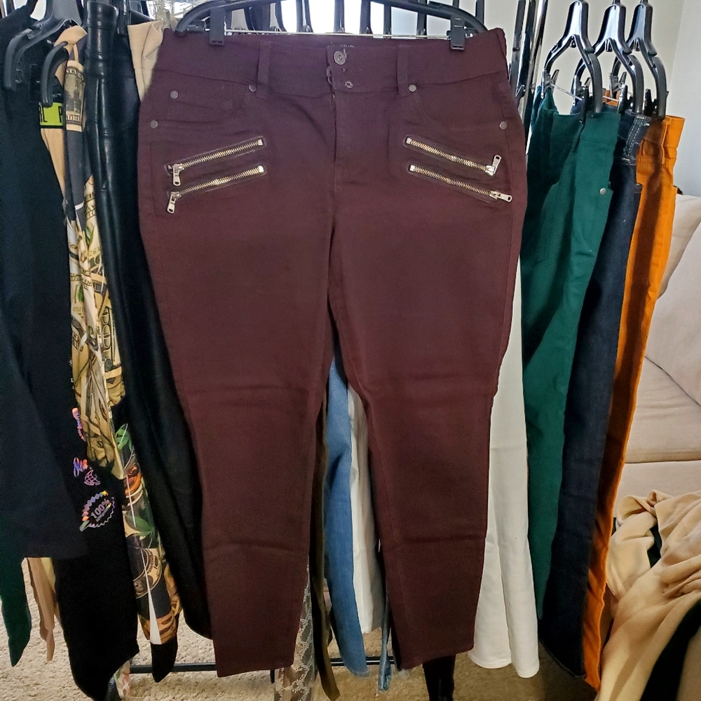 Chic Burgundy Pants with Zipper Accents